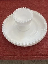 VTG Fenton Silver Crest Glass Ruffle Edge Bowl 10" Round Chip Dish Complete Set