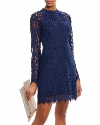 New $118 AQUA Long Sleeve Blue Cutwork Lace Sheath Dress in XS, Small &  Large | eBay