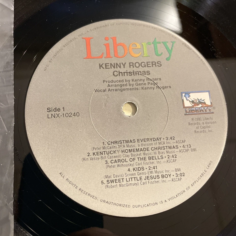 Kenny Rogers Christmas LP Liberty Holiday + Shrink M-!!!! Foto 3 de 4