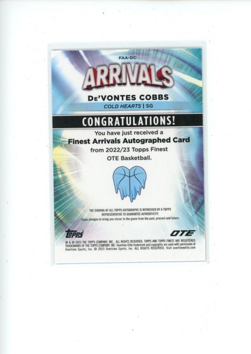 2022-23 Topps Finest OTE De'Vontes Cobbs #FAA-DC Arrivals Superfractor Auto 1/1 - Picture 2 of 2