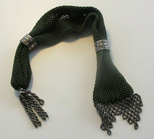 Antique c1840s Victorian Misers Coin Purse Cut Steel Beaded Green Crochet Bag - Picture 7 of 12