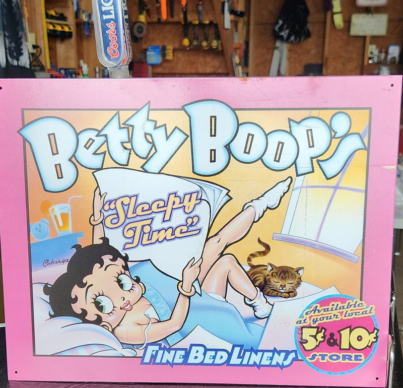 Betty Boop Sleepy Time Metal Sign Pink Multicolor Rectangle Horizontal