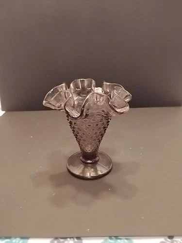Fenton Glass Small Purple Hobnail Ruffled Top Edge Vase, 3.5"