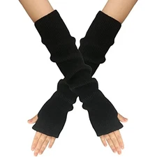 Knittde Long Arm Warmers Women Fingerless Gloves Cashmere Blend Elbow Black