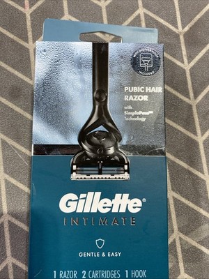 Gillette Intimate Gentle & Easy Men's Pubic Hair Razor with 2 Cartridges New