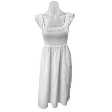 American Eagle White Sleeveless Smocked Floral Ruffle Fit & Flare Midi Dress XS