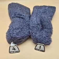 Vintage PING Golf Headcovers Set of 2 Gray Faux Fur 1 Driver 4 Wood Covers