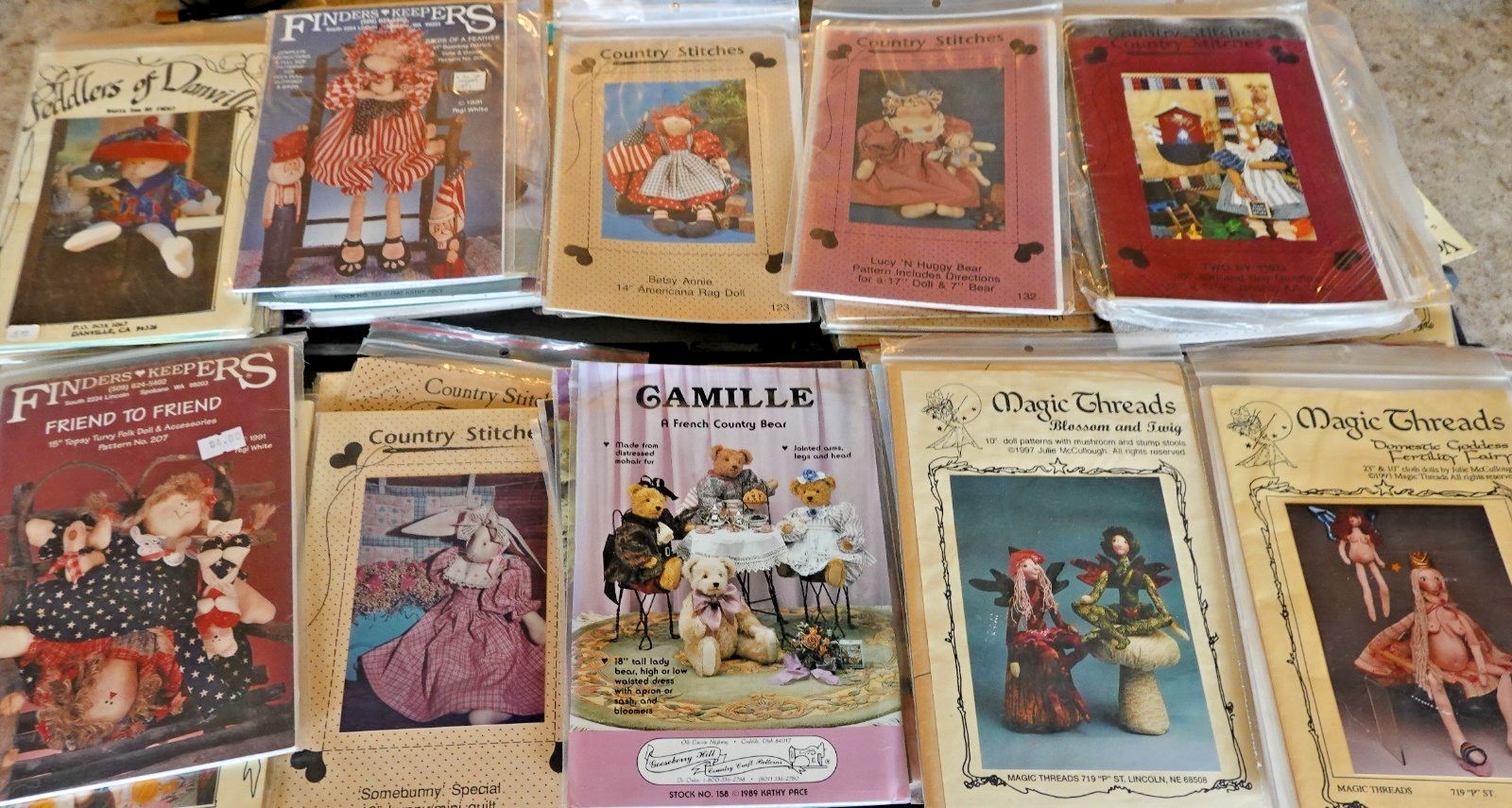 VINTAGE Magic Threads Country Stitches DOLL ANIMAL Sewing Patterns Lot of 75