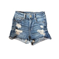 American Eagle Ne x t Level Stretch Distressed Denim Shorts Size 00 Blue Jean