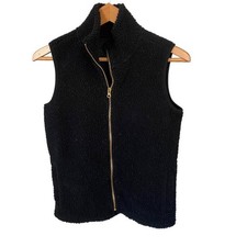 Girls XL 14 Old Navy Black Gold Sherpa Zip Up Vest Pockets