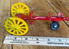 Vintage Cast Iron Horse Drawn Fire Wagon Toy Red Yellow Wheels Primitive