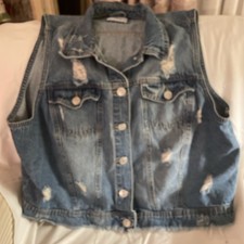 Highway Jeans Sleeveless Denim Stressed Vest Women  s Plus Size 2X