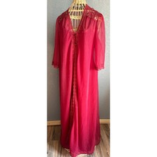 Vintage Red Lace Trim Lingerie Robe  Nightgown Set Bridal Boudoir Intimate