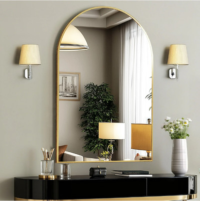 EDX 26'' x 38'' Arched Wall Mirror, Gold Aluminum Frame