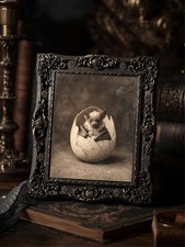 Vintage Victorian Baby Bat Egg Art Print Gothic Dark Fantasy Hatchling Portrait