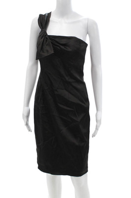 David Meister Women Black Sheath Dress Sleeveless Tie Waist Size 6