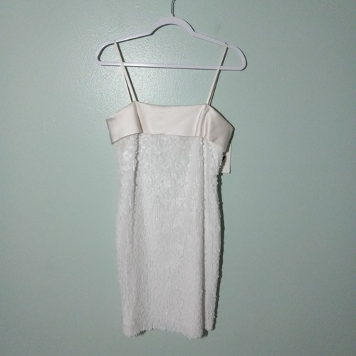 W by Worth Sequins Dress size 4, NEW! White Silk Trim Wedding Party Classic - Picture 2 of 14