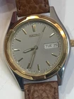Vintage Seiko 7N43-8199 Two Tone Men's Watch Day Date With New Leather Band