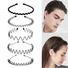 6Pcs Metal Hair Headband Wave Style Hoop Band Comb Sports Hairband Men Women