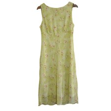 Vintage 90s Teacher Yellow Floral Sleeveless Midi Dress Size 13/14 Made in USA