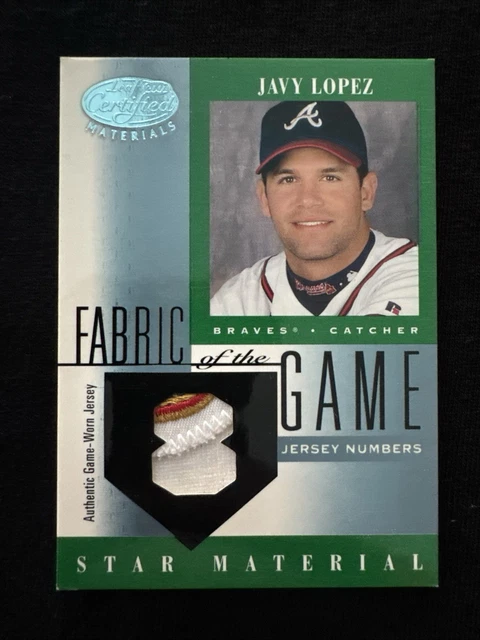 2001 LEAF CERTIFIED JAVY LOPEZ STAR MATERIAL GAME WORN PATCH SSP #ED 7/8 RARE