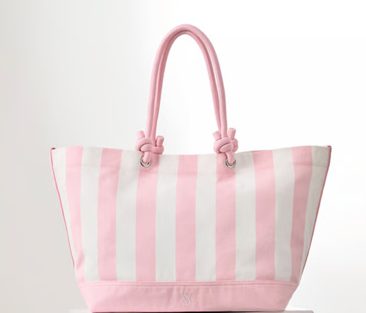 Victoria's Secret Heritage Stripe Rope Handle Canvas Large Tote Bag NEW