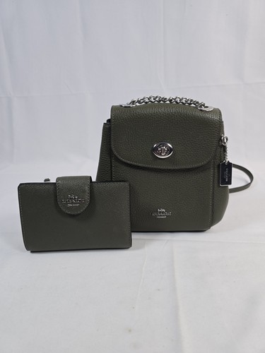 Coach Convertible Mini Leather Backpack Olive Green Matching Wallet EUC! - Afbeelding 4 van 17