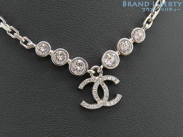 CHANEL Collana Coco Mark Strath Strass Catena Ciondolo Girocollo Argento Ab7026 U
