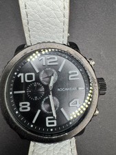 Rocawear Black Tone Black Dial White Leather Band Men's Watch RM0209 Quartz