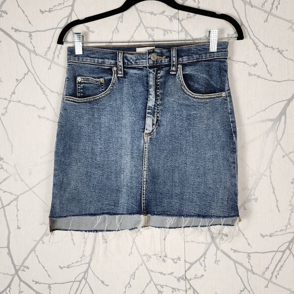 Wilfred Free Medium Wash Stretch Denim Raw Hem Tanit Skirt Size 8