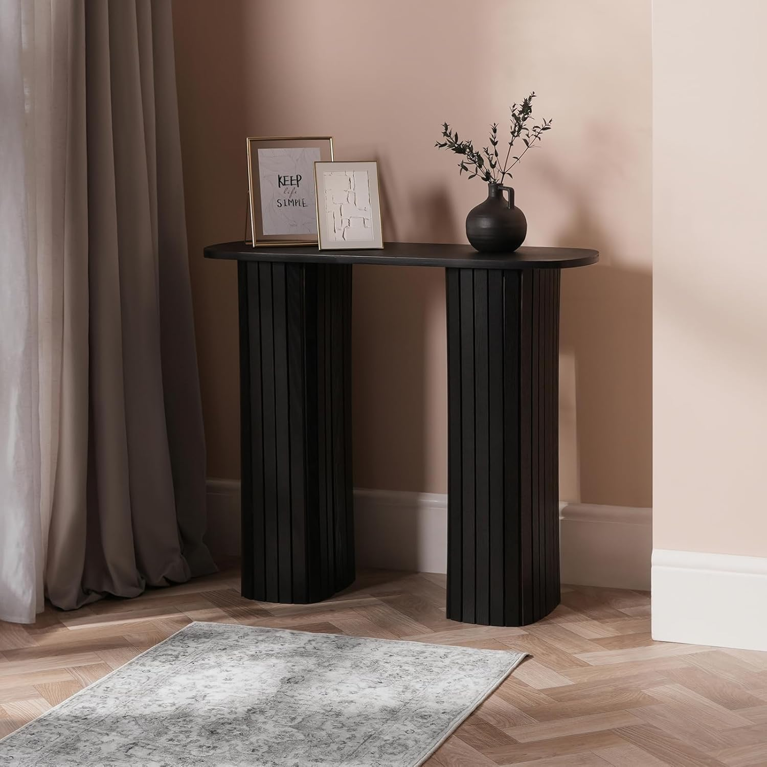 Console Table Slim 80cm Ribbed Wood Entryway Hallway Display Natural Wood