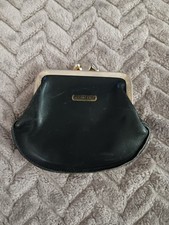 Genuine Calf Leather Black Double Kiss Lock Coin Change Purse 2 Pockets