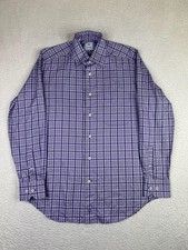 David Donahue Dress Shirt Mens Medium Purple Plaid Regular Fit Cotton LS