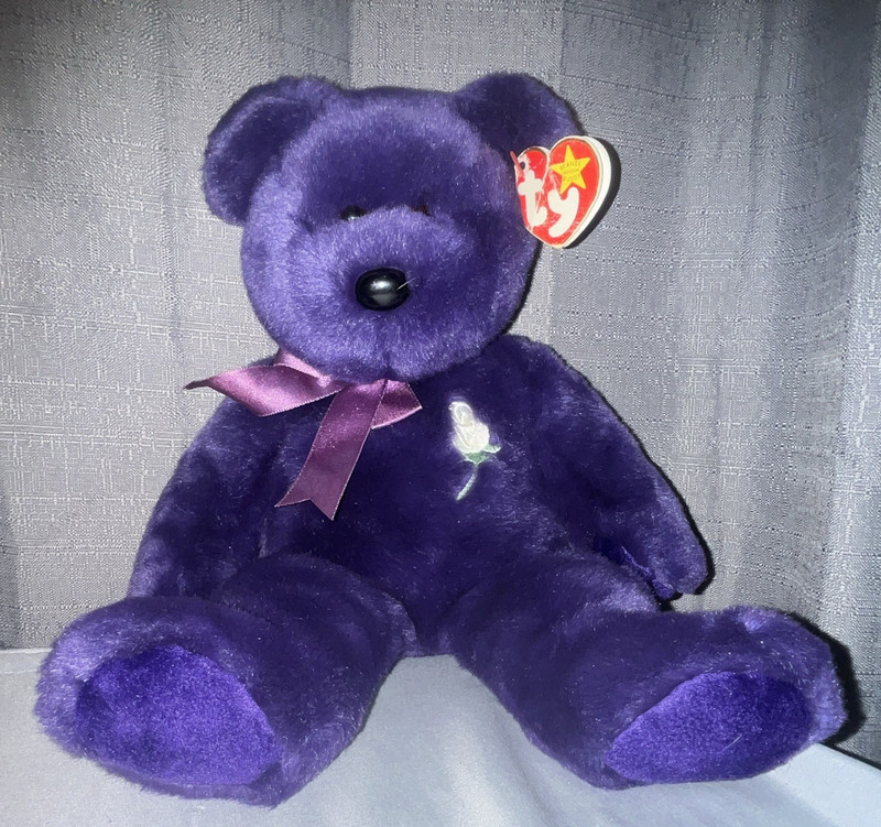 Vintage Ty Beanie Buddy Princess Diana Bear 1998 - PE Pellets - 14" Purple