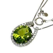 Peridot 3.53ct diamond 0.32ct Necklace K18WG white gold 4.8g 17.7" Women