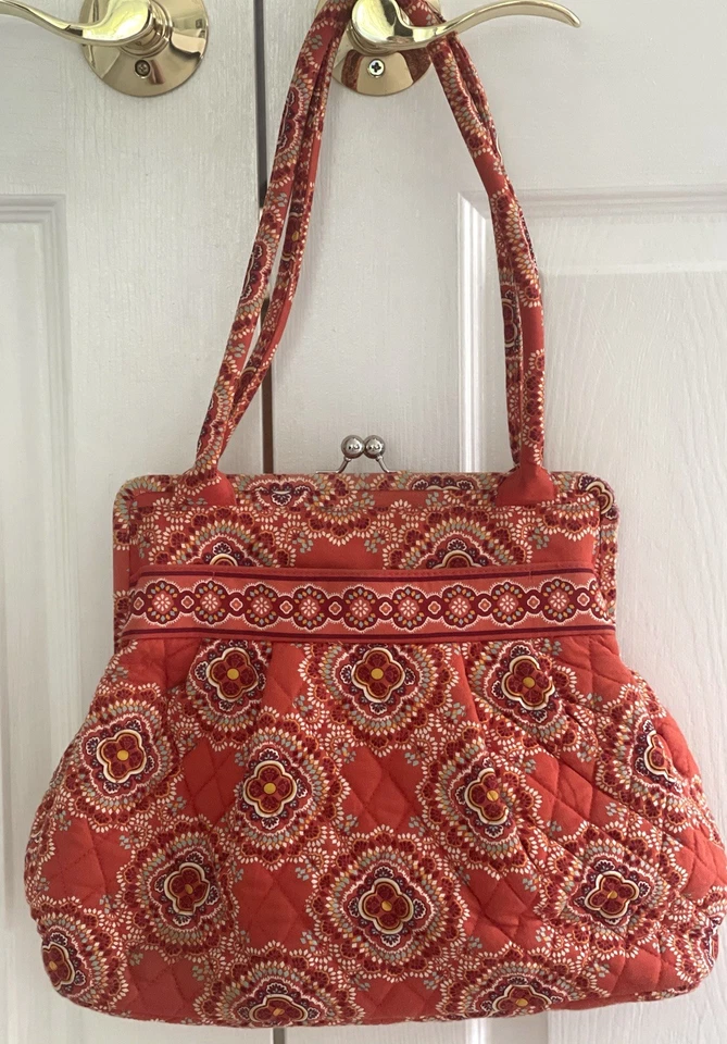 Vera Bradley Paprika Alice Laranja Floral Kiss Lock Bolsa de Ombro Grande - Imagem 2 de 4