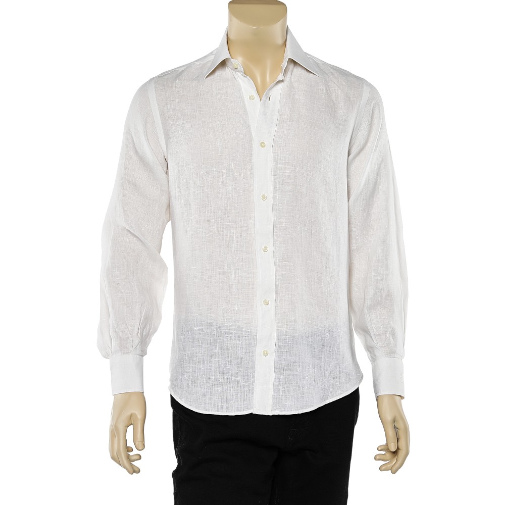 Camicia Yves Saint Laurent bianca in lino con bottoni davanti S