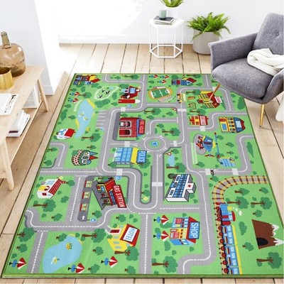 Children's Play Mat 150 x 200 cm Extra Large City Life Rug Car Racing Mat Edu...