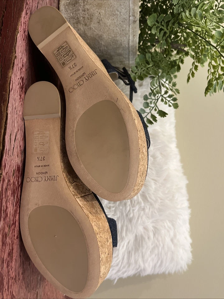 Sandalia de cuña de corcho de mezclilla Jimmy Choo Abigail talla 37,5 Foto 3 de 4