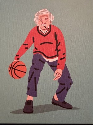 Balling Einstein Canvas Art Reproduction - Whimsical Basketball Decor
