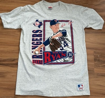 Vintage 1991 Nolan Ryan Texas Rangers Nutmeg Mills T-Shirt Gray Mens L Single St