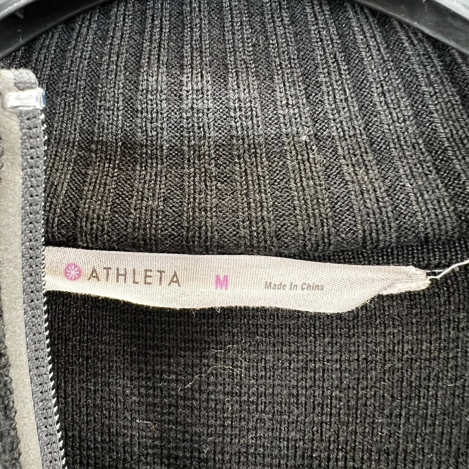 Casaco suéter feminino Athleta Chill Chaser malha M preto mistura de lã zíper pescoço simulado - Imagem 3 de 4