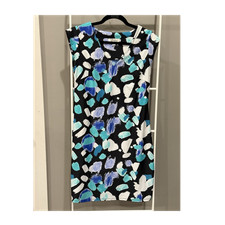 Aryeh Modern Abstract Brushstroke Sleeveless Shift Dress Coastal Chic Size M