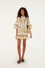 Off-White Lemon Bouquet Belted Puff Sleeve Mini Dress