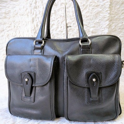 Stefano Mano Leather 2Way Business Shoulder Bag Black, 11x16x5in Used