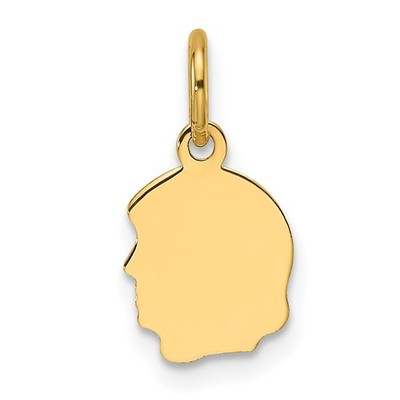 14k Yellow Gold Plain Small .013 Gauge Facing Left Engravable Girl Head Charm