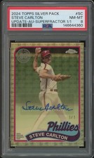 Marketplace image: 2024 Topps Update Steve Carlton Silver Pack Chrome Superfractor Auto #1/1 PSA 8