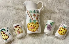 VTG MCM 5 Piece Ceramic Fruit Juice Set Pitcher & Cups Made In Japan Read