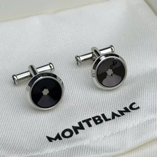 Montblanc Star cufflinks round shape in stainless steel black resin inlay No box