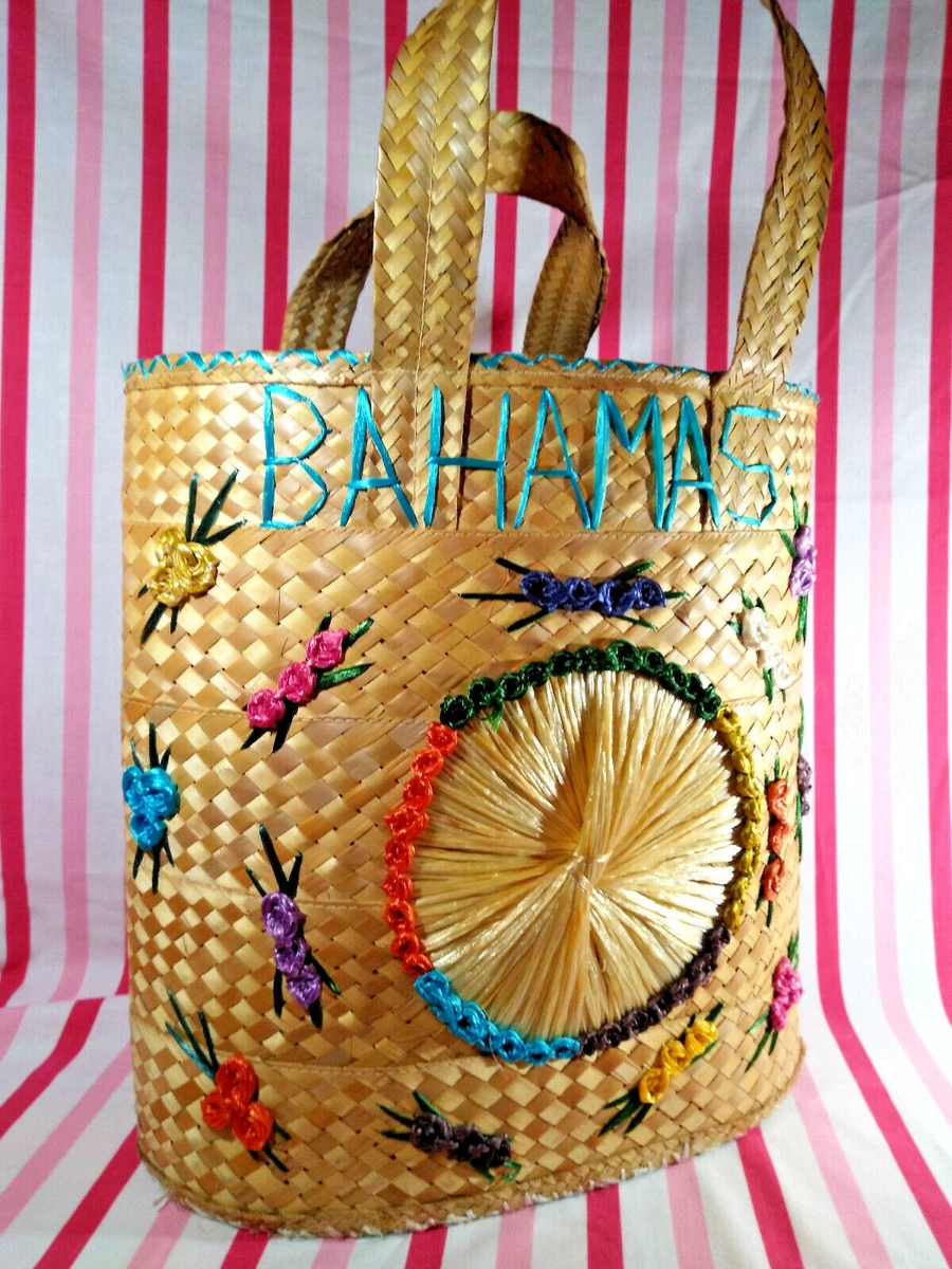 Awesome Vintage Bahamas Woven Raffia Straw Bag Jumbo Tote or Beach